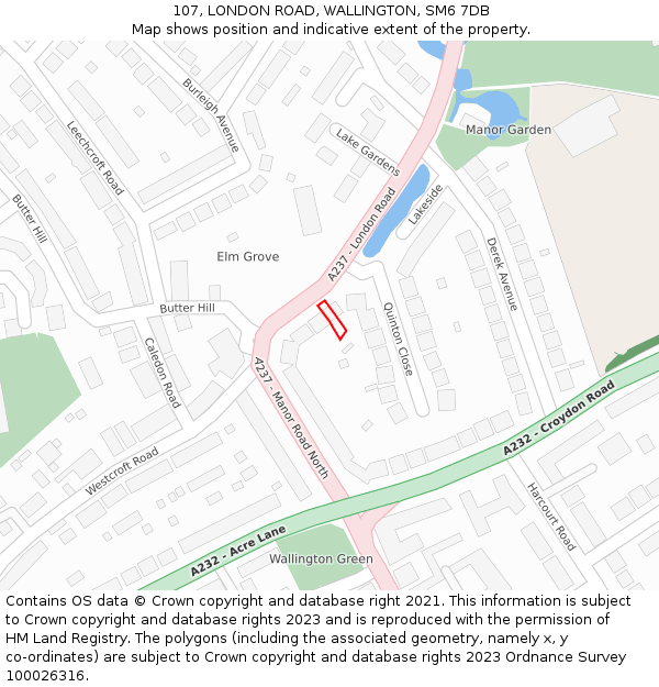 107, LONDON ROAD, WALLINGTON, SM6 7DB: Location map and indicative extent of plot
