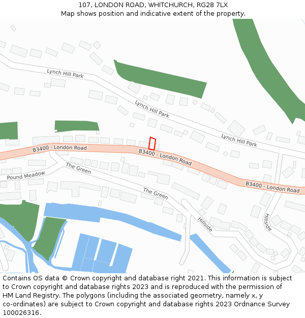 107, LONDON ROAD, WHITCHURCH, RG28 7LX: Location map and indicative extent of plot