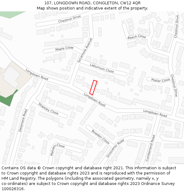 107, LONGDOWN ROAD, CONGLETON, CW12 4QR: Location map and indicative extent of plot