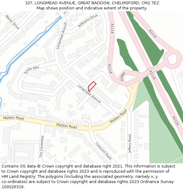 107, LONGMEAD AVENUE, GREAT BADDOW, CHELMSFORD, CM2 7EZ: Location map and indicative extent of plot