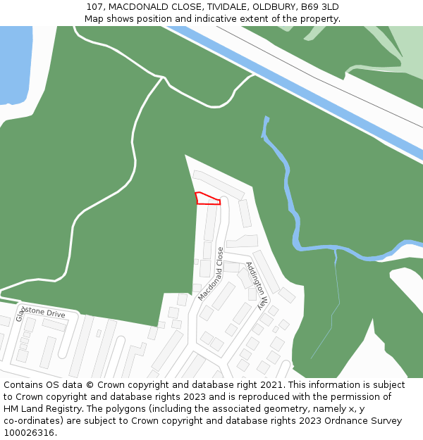 107, MACDONALD CLOSE, TIVIDALE, OLDBURY, B69 3LD: Location map and indicative extent of plot