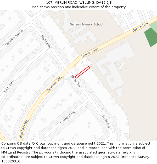 107, MERLIN ROAD, WELLING, DA16 2JS: Location map and indicative extent of plot