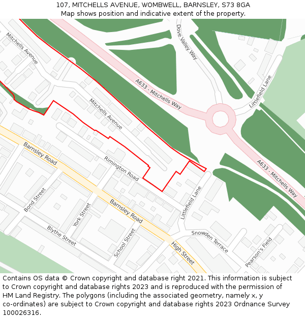 107, MITCHELLS AVENUE, WOMBWELL, BARNSLEY, S73 8GA: Location map and indicative extent of plot