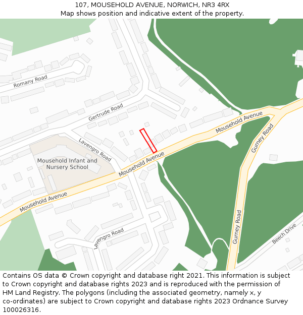 107, MOUSEHOLD AVENUE, NORWICH, NR3 4RX: Location map and indicative extent of plot