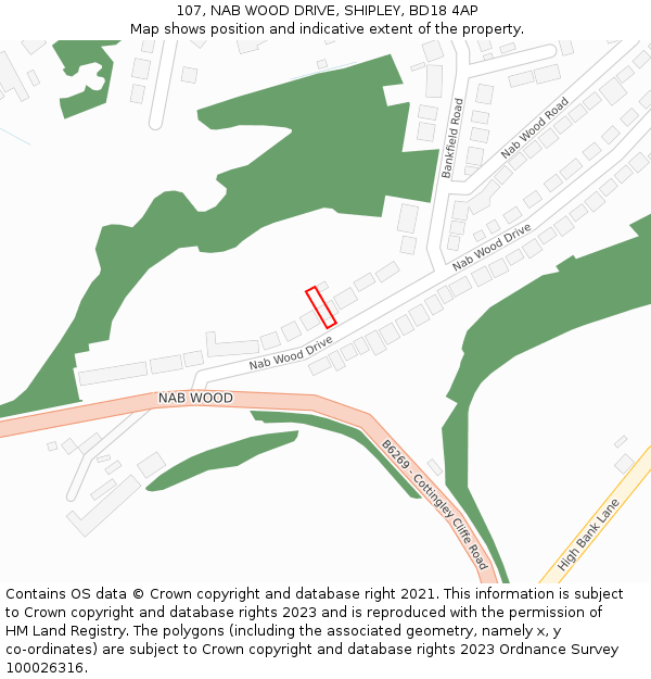 107, NAB WOOD DRIVE, SHIPLEY, BD18 4AP: Location map and indicative extent of plot
