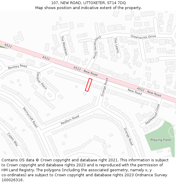 107, NEW ROAD, UTTOXETER, ST14 7DQ: Location map and indicative extent of plot