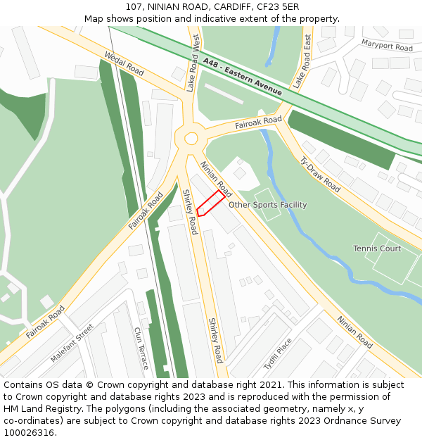 107, NINIAN ROAD, CARDIFF, CF23 5ER: Location map and indicative extent of plot