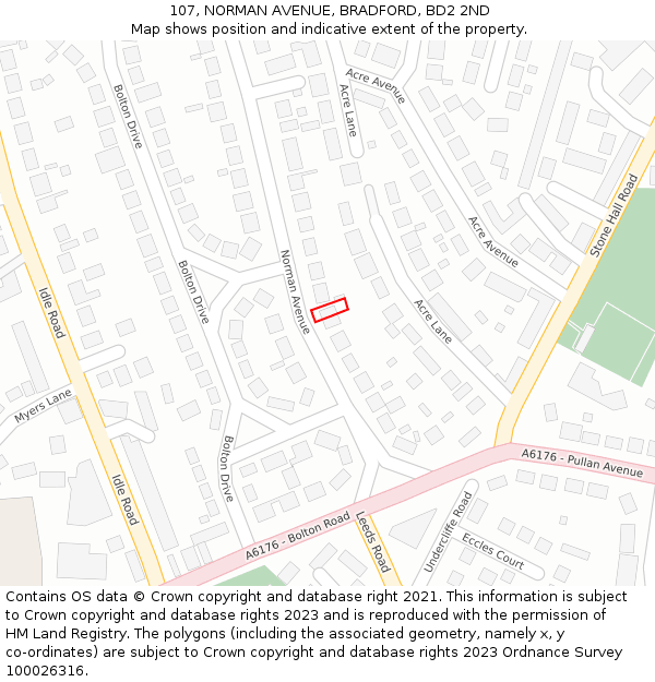 107, NORMAN AVENUE, BRADFORD, BD2 2ND: Location map and indicative extent of plot