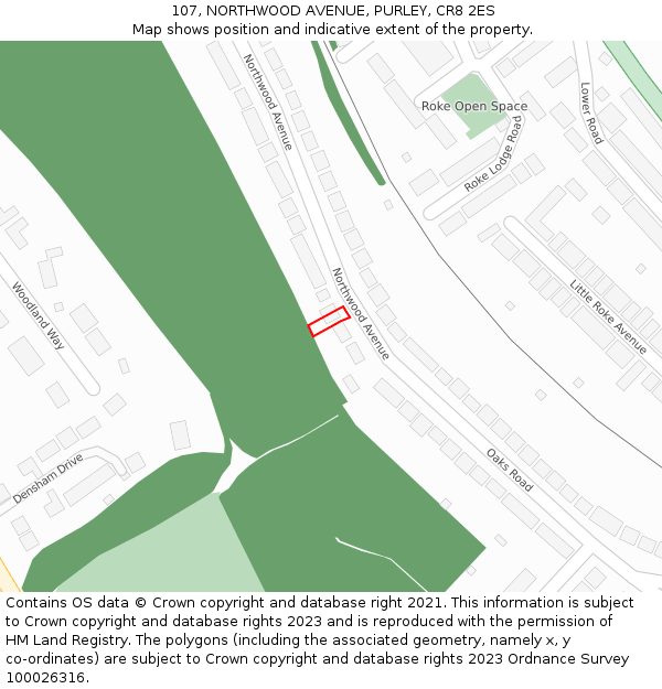 107, NORTHWOOD AVENUE, PURLEY, CR8 2ES: Location map and indicative extent of plot