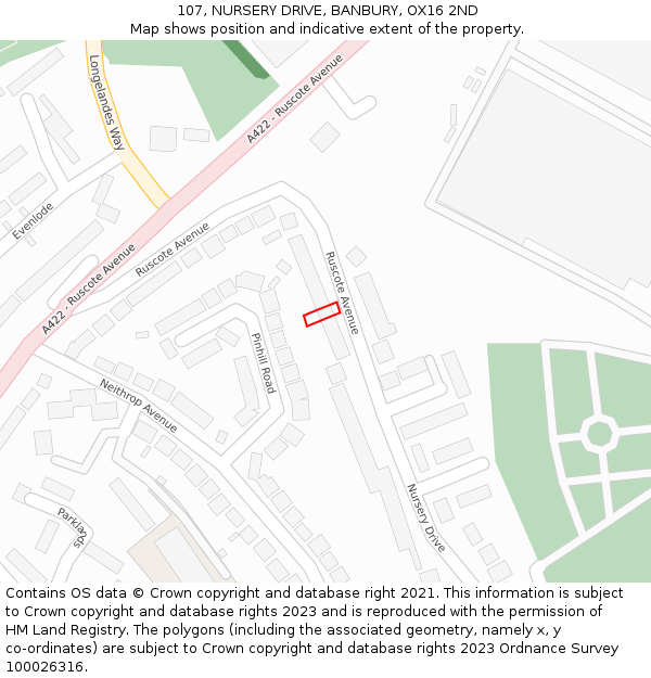 107, NURSERY DRIVE, BANBURY, OX16 2ND: Location map and indicative extent of plot