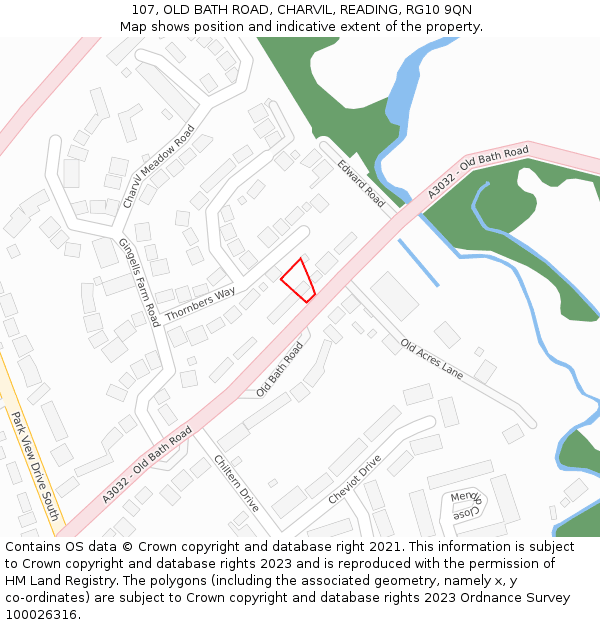 107, OLD BATH ROAD, CHARVIL, READING, RG10 9QN: Location map and indicative extent of plot