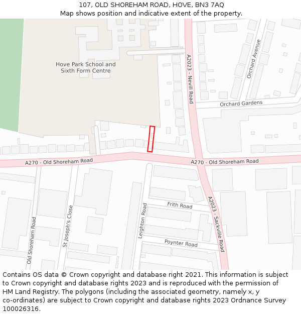 107, OLD SHOREHAM ROAD, HOVE, BN3 7AQ: Location map and indicative extent of plot