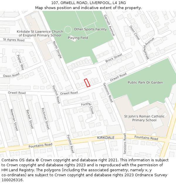 107, ORWELL ROAD, LIVERPOOL, L4 1RG: Location map and indicative extent of plot