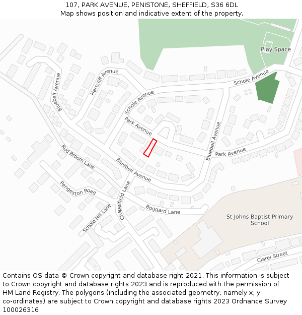 107, PARK AVENUE, PENISTONE, SHEFFIELD, S36 6DL: Location map and indicative extent of plot