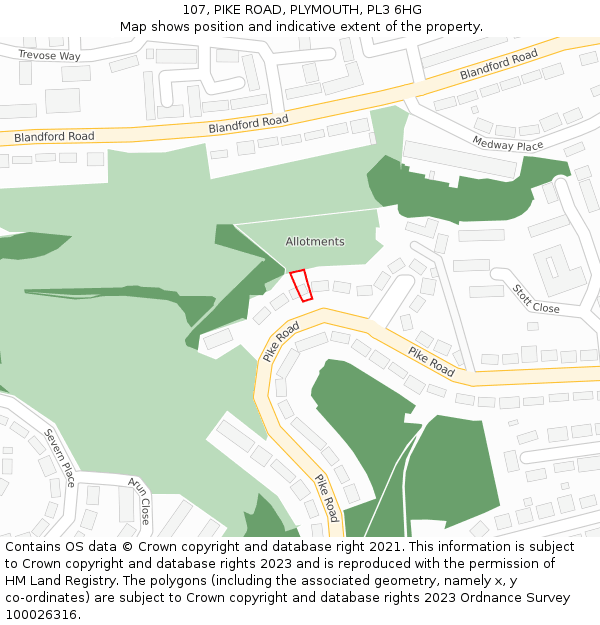 107, PIKE ROAD, PLYMOUTH, PL3 6HG: Location map and indicative extent of plot