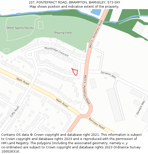 107, PONTEFRACT ROAD, BRAMPTON, BARNSLEY, S73 0XY: Location map and indicative extent of plot
