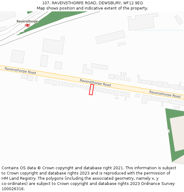 107, RAVENSTHORPE ROAD, DEWSBURY, WF12 9EG: Location map and indicative extent of plot