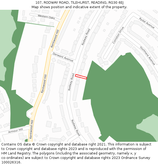 107, RODWAY ROAD, TILEHURST, READING, RG30 6EJ: Location map and indicative extent of plot