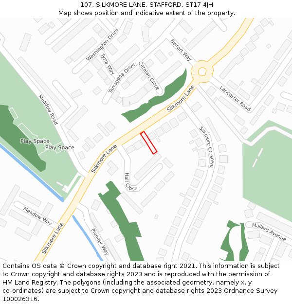 107, SILKMORE LANE, STAFFORD, ST17 4JH: Location map and indicative extent of plot
