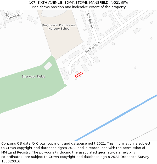 107, SIXTH AVENUE, EDWINSTOWE, MANSFIELD, NG21 9PW: Location map and indicative extent of plot