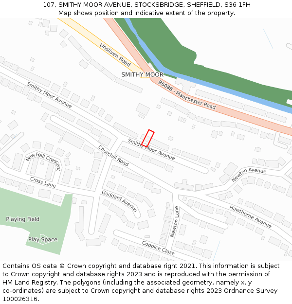 107, SMITHY MOOR AVENUE, STOCKSBRIDGE, SHEFFIELD, S36 1FH: Location map and indicative extent of plot