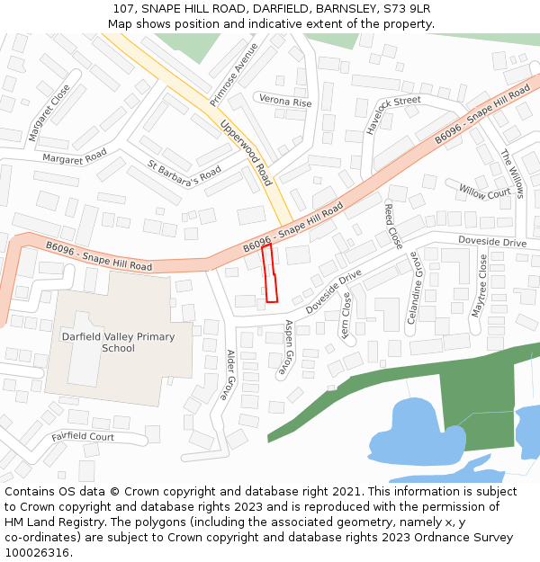107, SNAPE HILL ROAD, DARFIELD, BARNSLEY, S73 9LR: Location map and indicative extent of plot