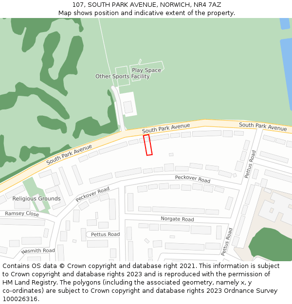 107, SOUTH PARK AVENUE, NORWICH, NR4 7AZ: Location map and indicative extent of plot