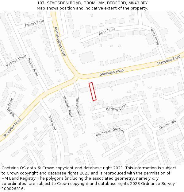 107, STAGSDEN ROAD, BROMHAM, BEDFORD, MK43 8PY: Location map and indicative extent of plot