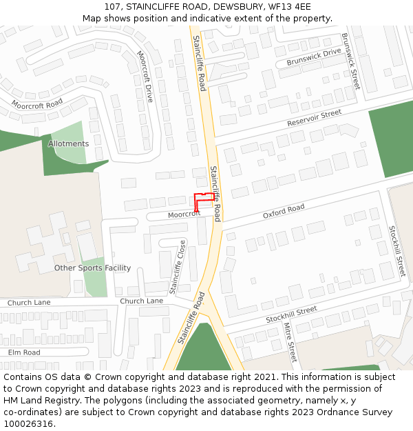 107, STAINCLIFFE ROAD, DEWSBURY, WF13 4EE: Location map and indicative extent of plot