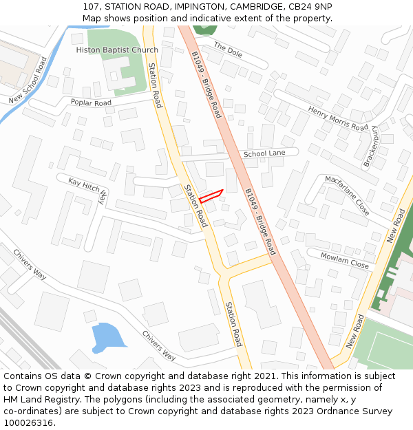 107, STATION ROAD, IMPINGTON, CAMBRIDGE, CB24 9NP: Location map and indicative extent of plot