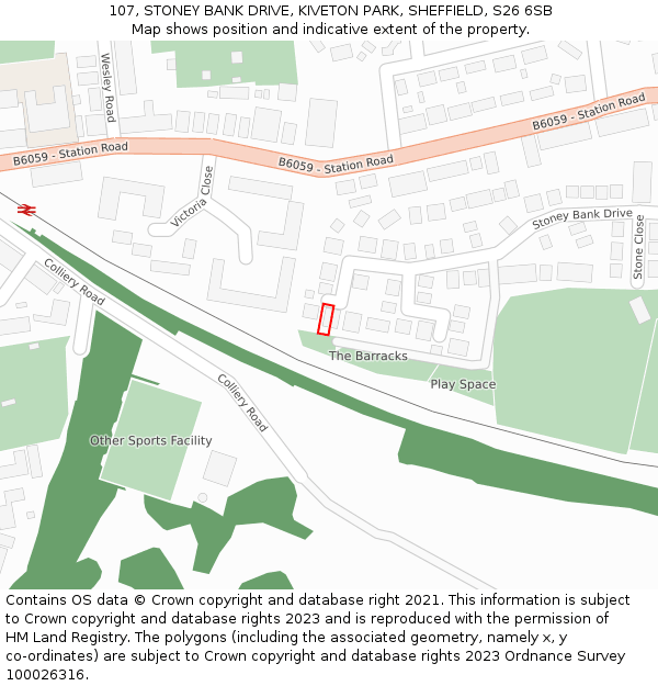 107, STONEY BANK DRIVE, KIVETON PARK, SHEFFIELD, S26 6SB: Location map and indicative extent of plot