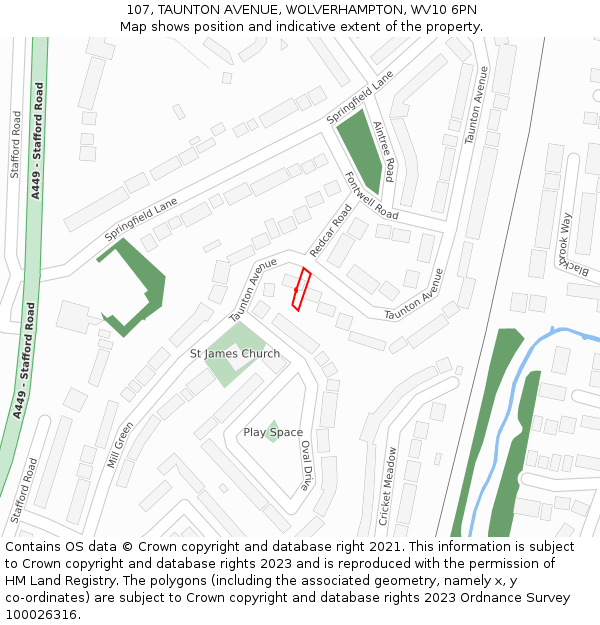 107, TAUNTON AVENUE, WOLVERHAMPTON, WV10 6PN: Location map and indicative extent of plot