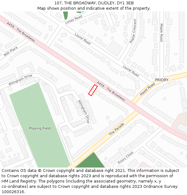 107, THE BROADWAY, DUDLEY, DY1 3EB: Location map and indicative extent of plot