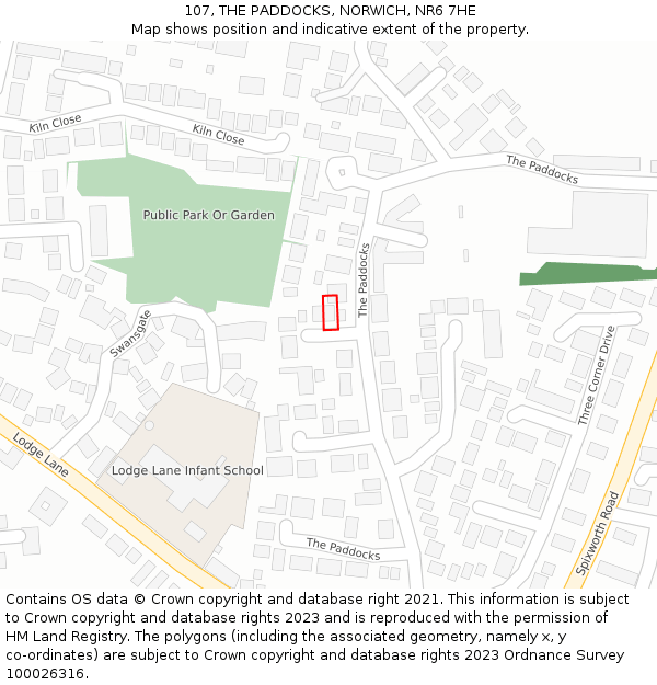 107, THE PADDOCKS, NORWICH, NR6 7HE: Location map and indicative extent of plot