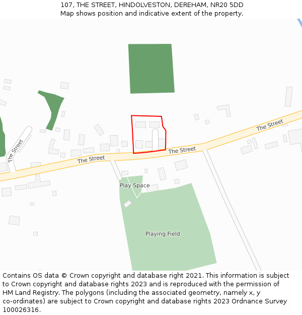 107, THE STREET, HINDOLVESTON, DEREHAM, NR20 5DD: Location map and indicative extent of plot