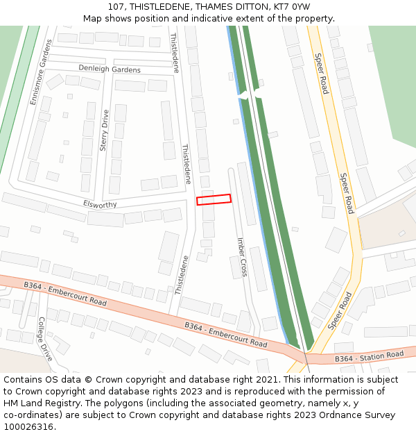 107, THISTLEDENE, THAMES DITTON, KT7 0YW: Location map and indicative extent of plot