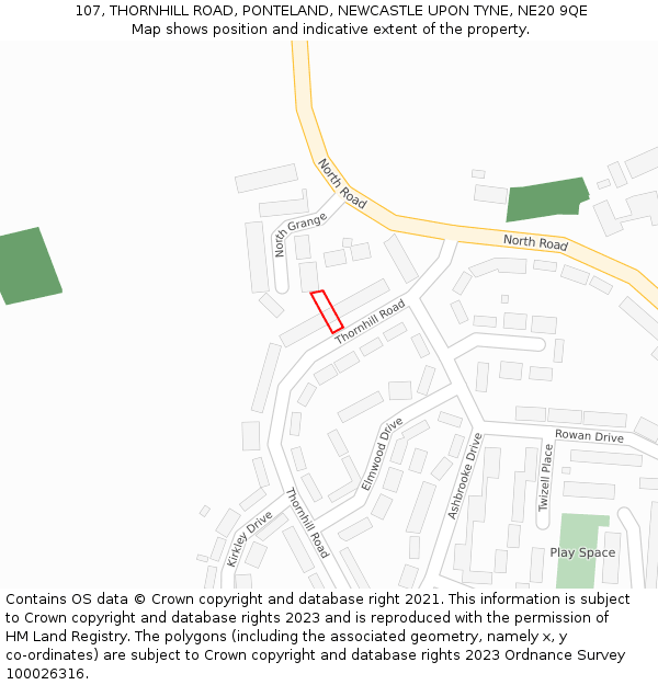 107, THORNHILL ROAD, PONTELAND, NEWCASTLE UPON TYNE, NE20 9QE: Location map and indicative extent of plot