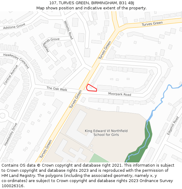 107, TURVES GREEN, BIRMINGHAM, B31 4BJ: Location map and indicative extent of plot