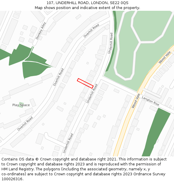 107, UNDERHILL ROAD, LONDON, SE22 0QS: Location map and indicative extent of plot
