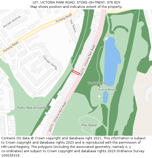 107, VICTORIA PARK ROAD, STOKE-ON-TRENT, ST6 6DY: Location map and indicative extent of plot