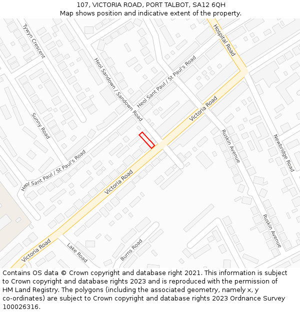 107, VICTORIA ROAD, PORT TALBOT, SA12 6QH: Location map and indicative extent of plot