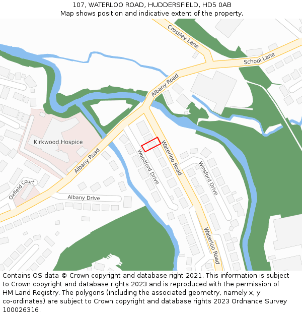 107, WATERLOO ROAD, HUDDERSFIELD, HD5 0AB: Location map and indicative extent of plot