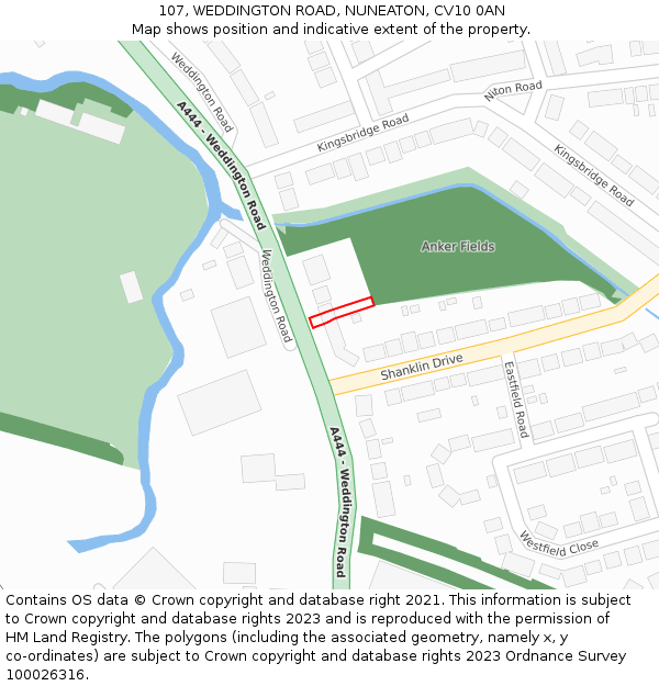 107, WEDDINGTON ROAD, NUNEATON, CV10 0AN: Location map and indicative extent of plot