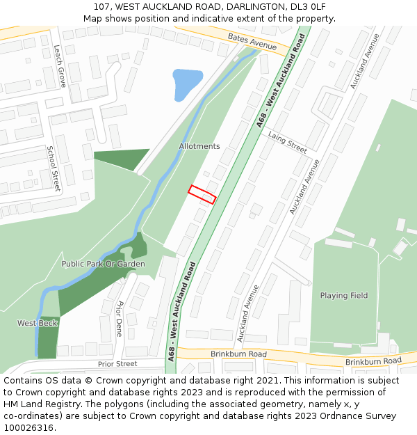 107, WEST AUCKLAND ROAD, DARLINGTON, DL3 0LF: Location map and indicative extent of plot