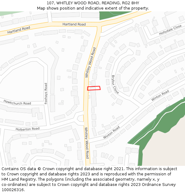 107, WHITLEY WOOD ROAD, READING, RG2 8HY: Location map and indicative extent of plot
