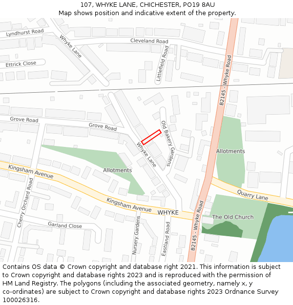 107, WHYKE LANE, CHICHESTER, PO19 8AU: Location map and indicative extent of plot