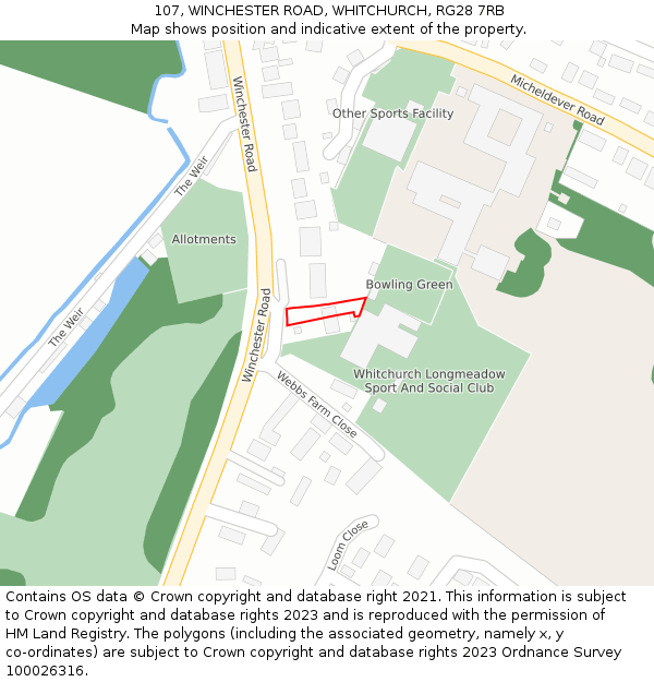 107, WINCHESTER ROAD, WHITCHURCH, RG28 7RB: Location map and indicative extent of plot