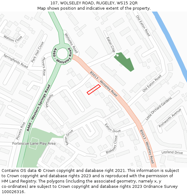 107, WOLSELEY ROAD, RUGELEY, WS15 2QR: Location map and indicative extent of plot