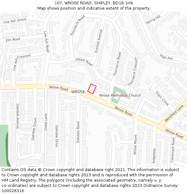 107, WROSE ROAD, SHIPLEY, BD18 1HX: Location map and indicative extent of plot