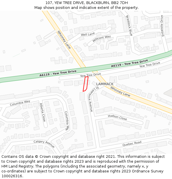 107, YEW TREE DRIVE, BLACKBURN, BB2 7DH: Location map and indicative extent of plot
